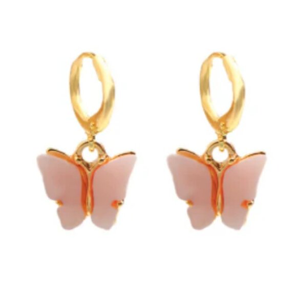 NWT Resin Inlay Light Pink Butterfly Hoop Earrings - Picture 5 of 5